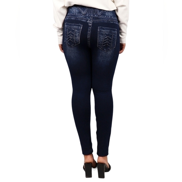 TRÏBE High Waist Dark Denim Style Fleece Lined Stretch Jegging O/S NWT - Picture 2 of 2